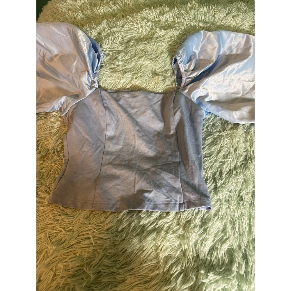 AE Amyenjoylife Light Blue Puff Sleeve Cropped Corset Top w Boning Size Xs